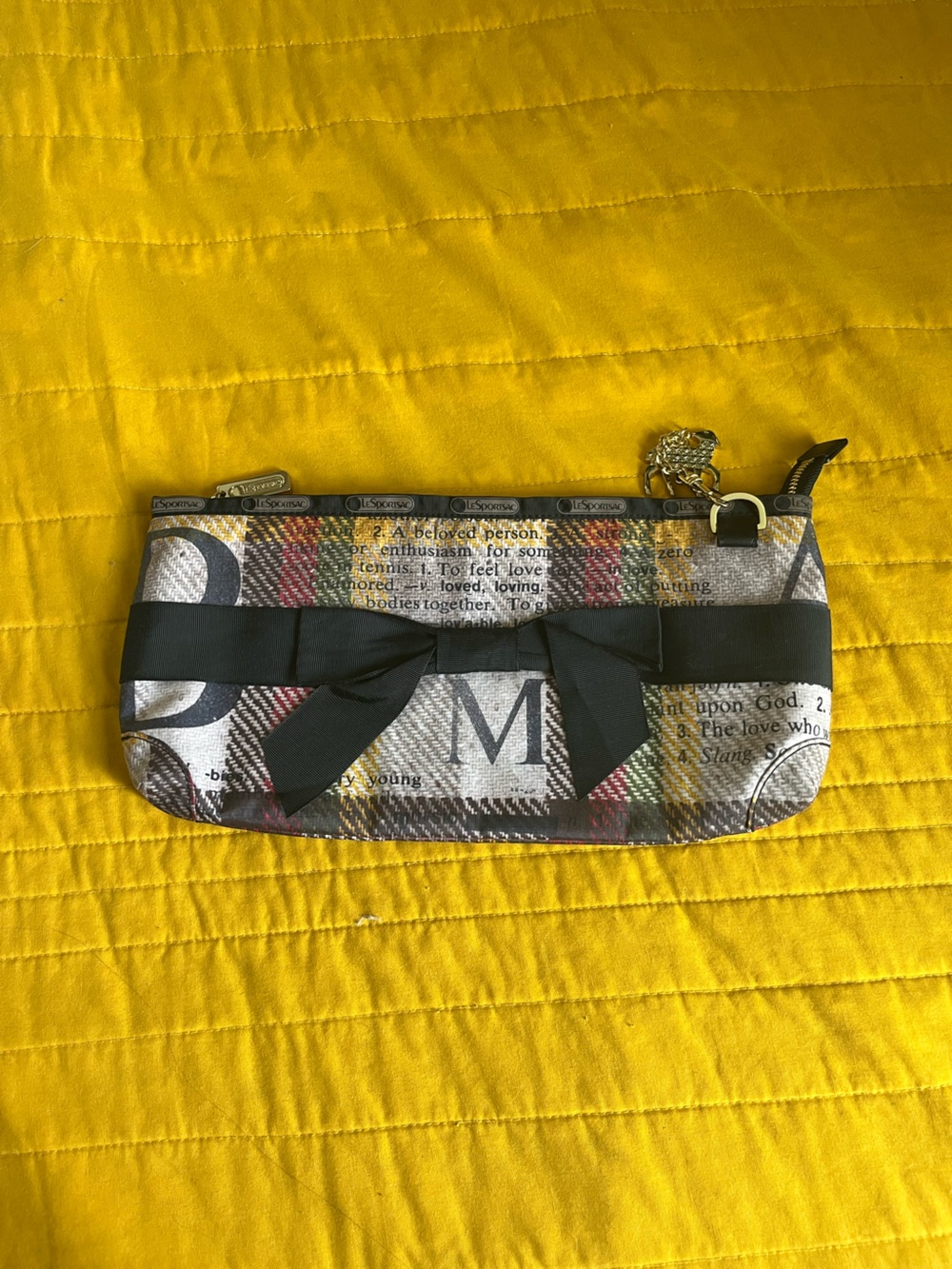 Lesportsac Plaid Print Toiletry Bag with Black Bow